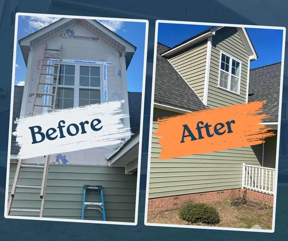 Siding Repair Greenville NC 2 Before and after of a home addition exterior