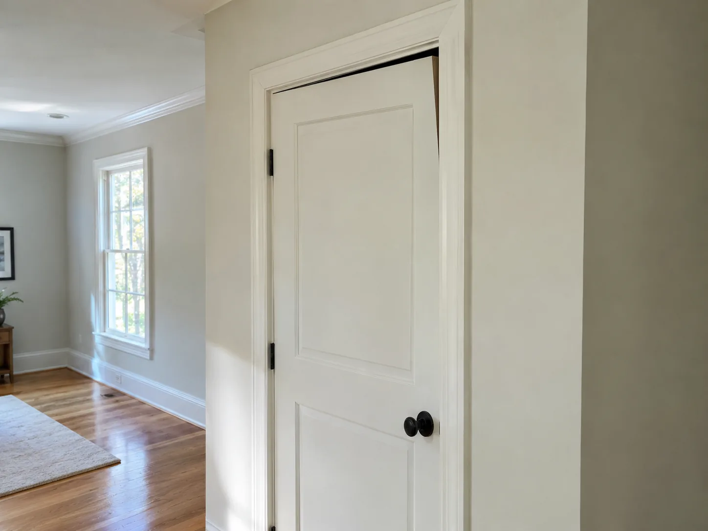 Signs Your Foundation Needs Repair in Eastern NC 1 Interior door that no longer fits its frame, with an uneven gap at the top corner of the doorframe